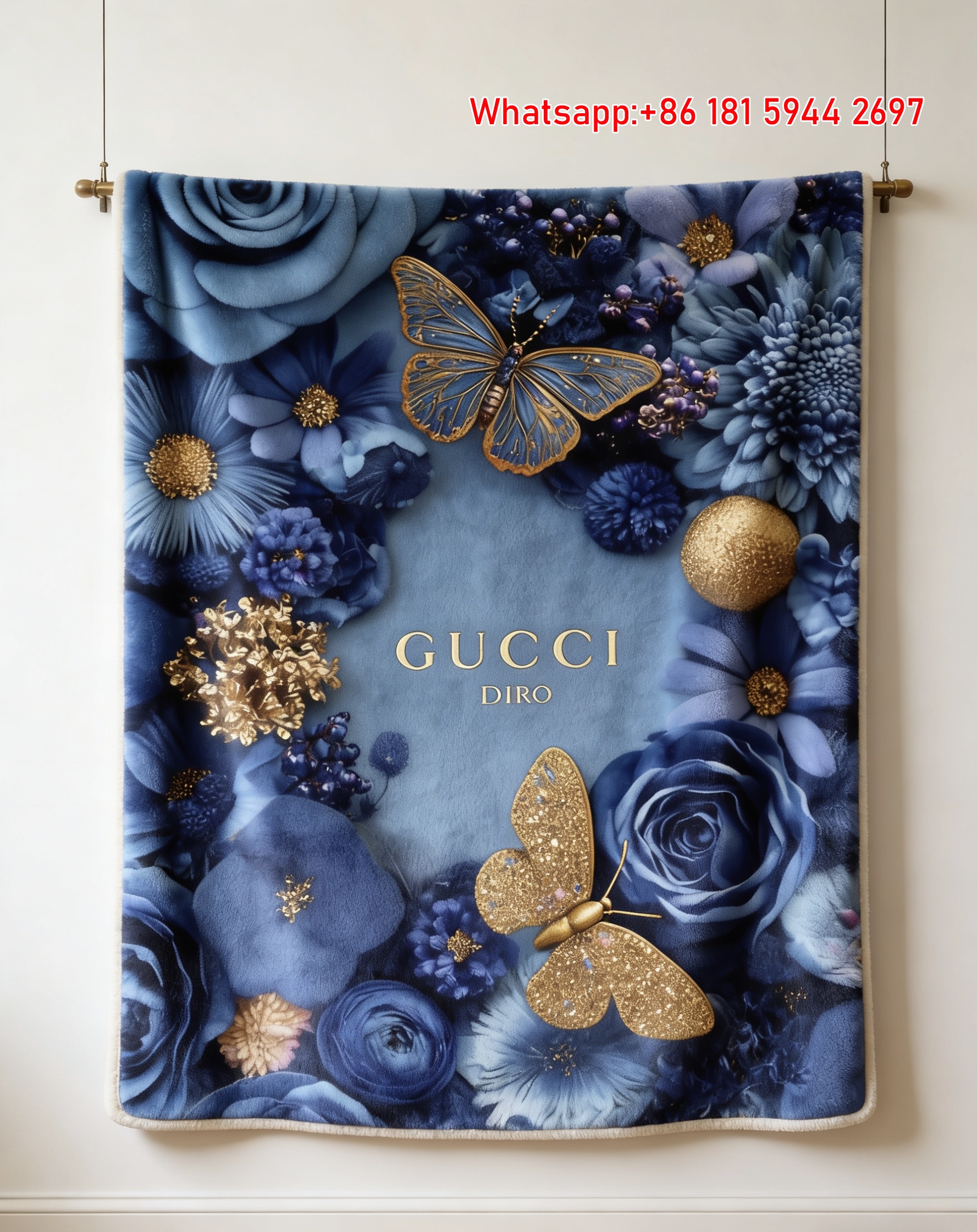Gucci Gilded Blue Floral Vintage Cobalt Grandeur throw blankets IMG_2779